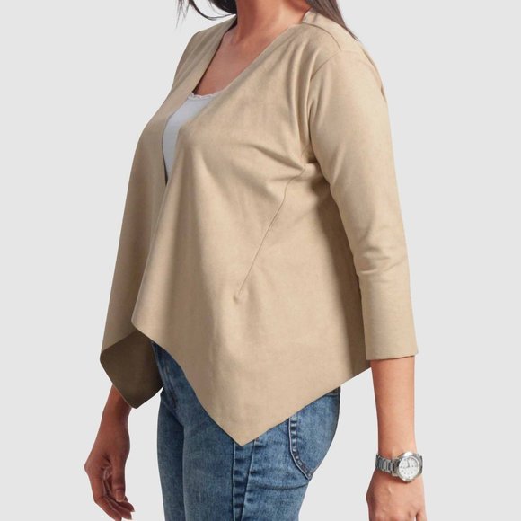 OLGYN Women's 3/4 Sleeve Shrug Beige Cardigan - Picture 3 of 4